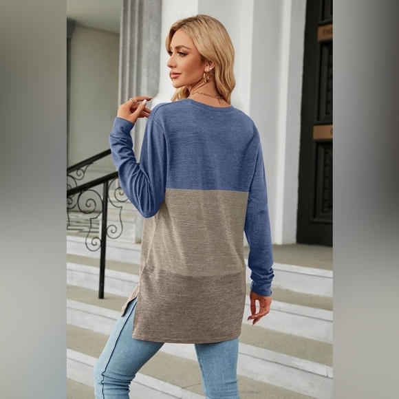 Casual Comfort Long Sleeve Color Block T-shirt - Picture 3 of 4